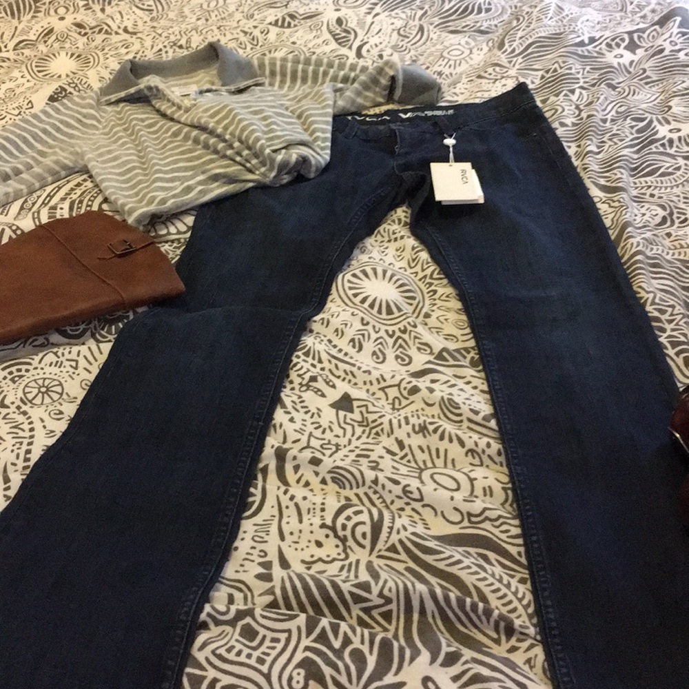 NWT RVCA Dark Wash Axel wide-leg bootcut jeans